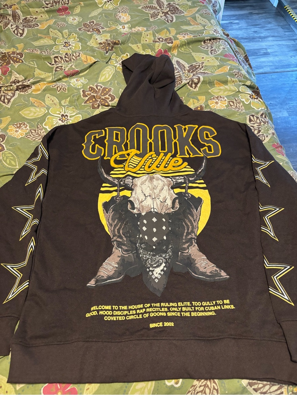 Crooks & Castles Brown Hoodie with Yellow Graphic